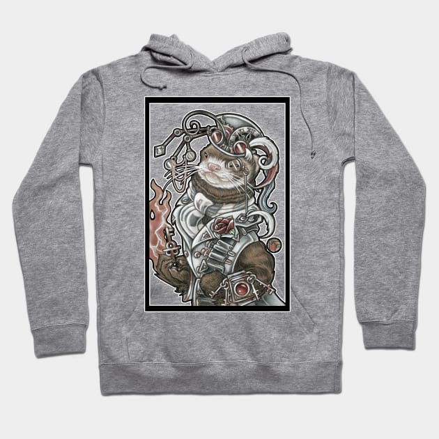 Steampunk Devil Ferret - White Outline Hoodie by Nat Ewert Art